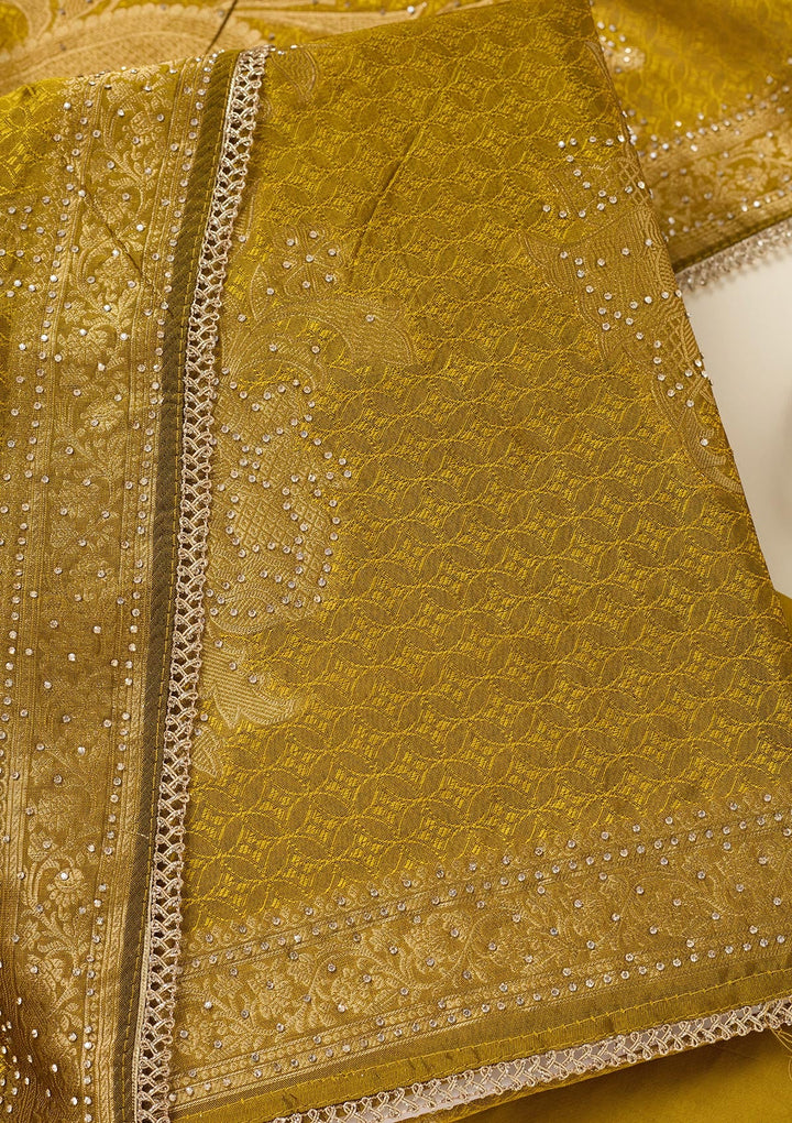 Mustard Zariwork (Gold) Dola Silk Unstitched Salwar Suit