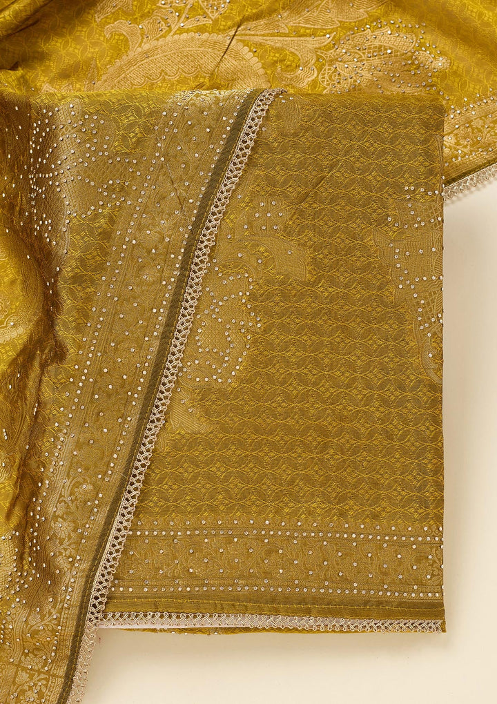 Mustard Zariwork (Gold) Dola Silk Unstitched Salwar Suit