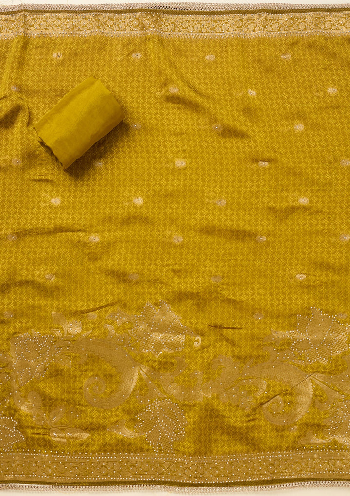 Mustard Zariwork (Gold) Dola Silk Unstitched Salwar Suit