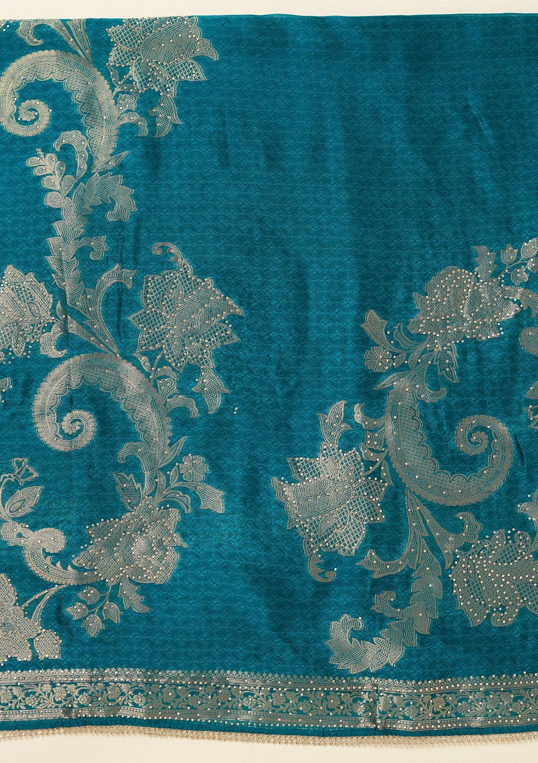 Turquoise Blue Zariwork (Gold) Dola Silk Unstitched Salwar Suit