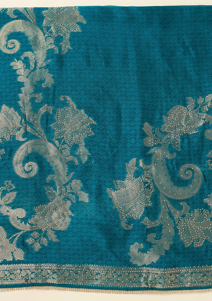 Turquoise Blue Zariwork (Gold) Dola Silk Unstitched Salwar Suit