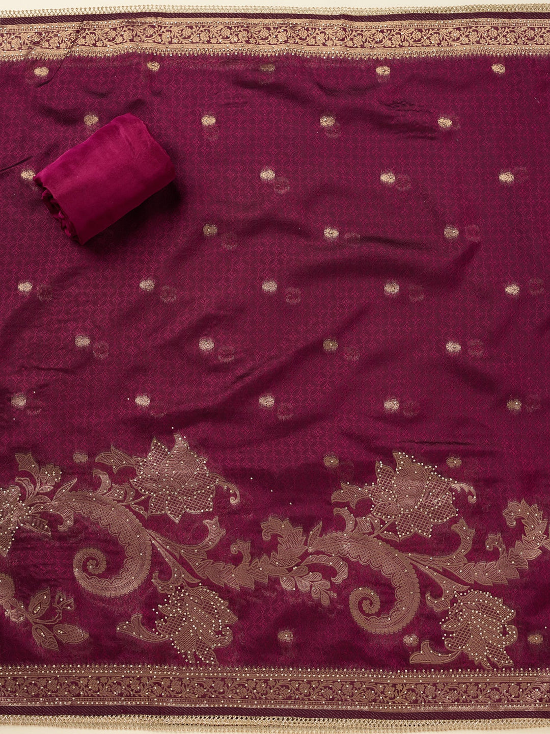 Wine Zariwork (Gold) Dola Silk Unstitched Salwar Suit