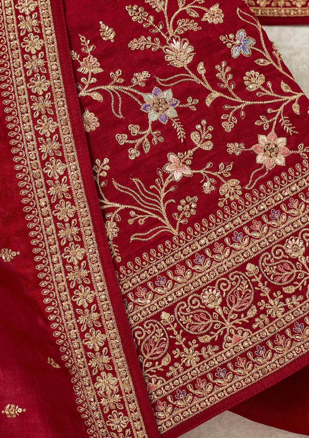 Maroon Cording Soft Raw Silk Unstitched Salwar Suit
