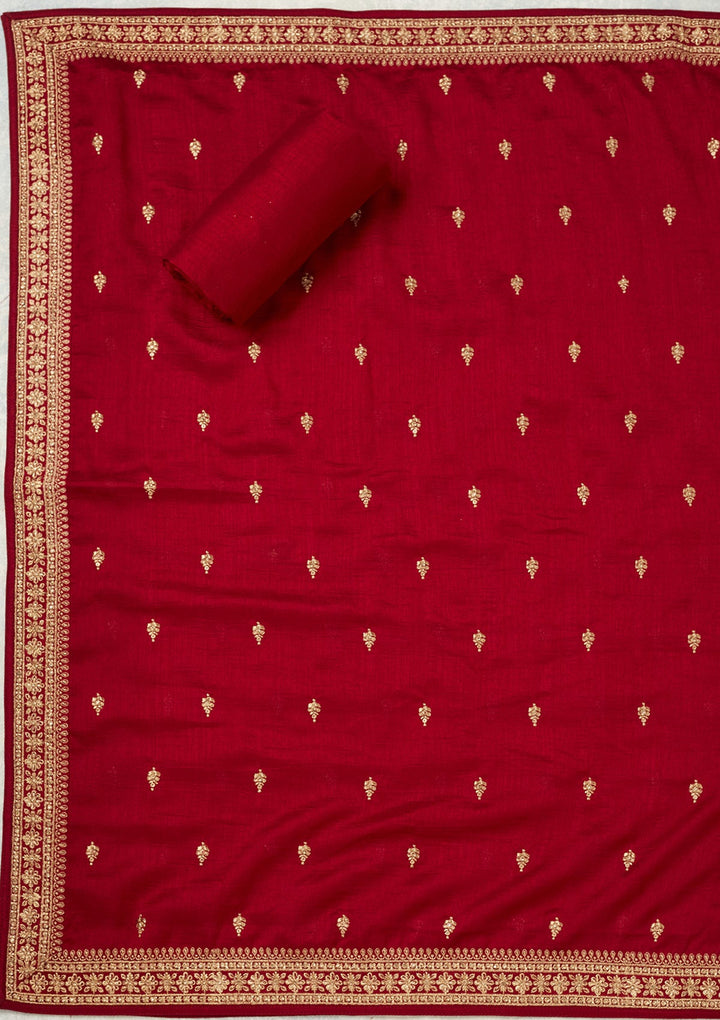 Maroon Cording Soft Raw Silk Unstitched Salwar Suit
