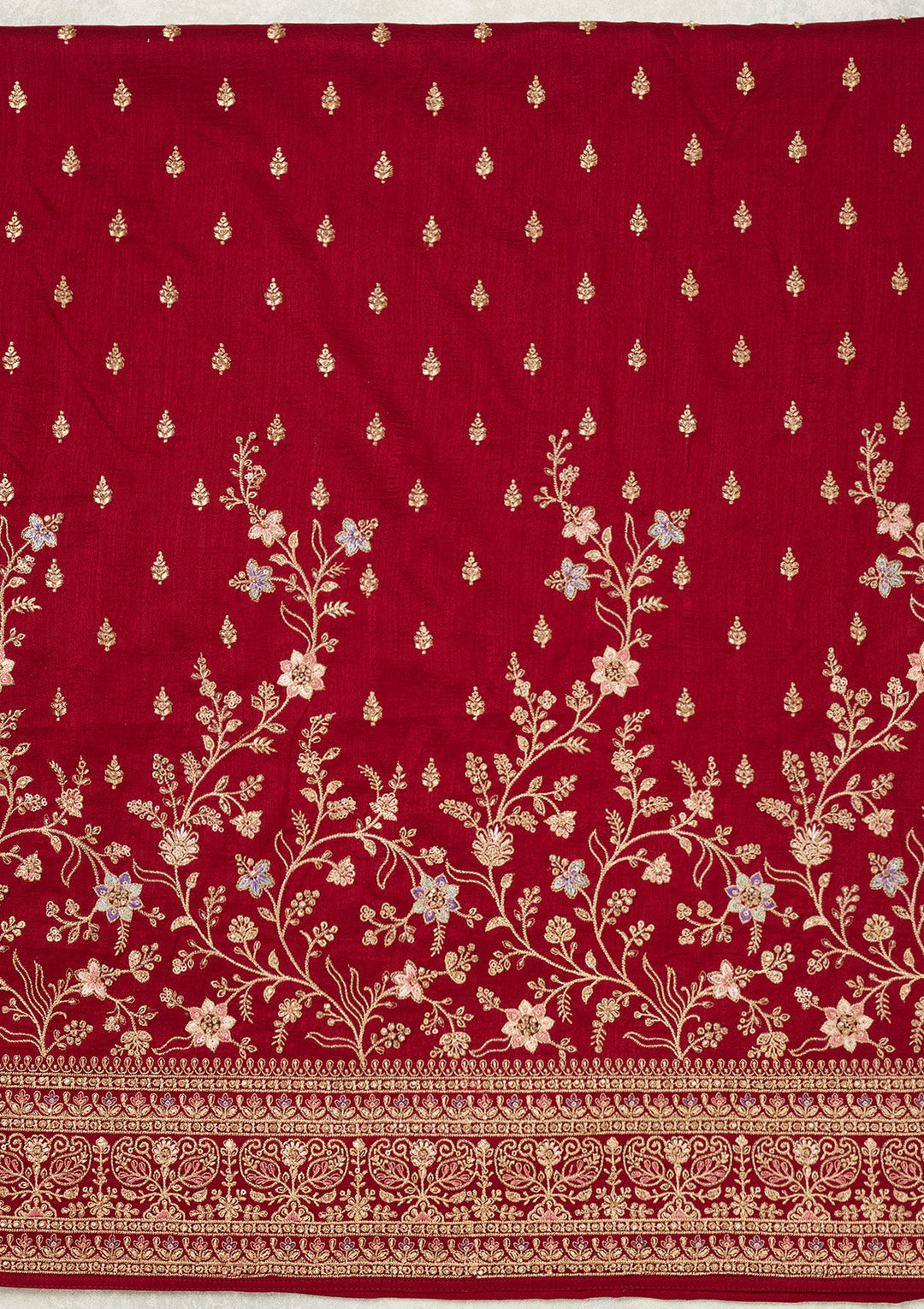 Maroon Cording Soft Raw Silk Unstitched Salwar Suit