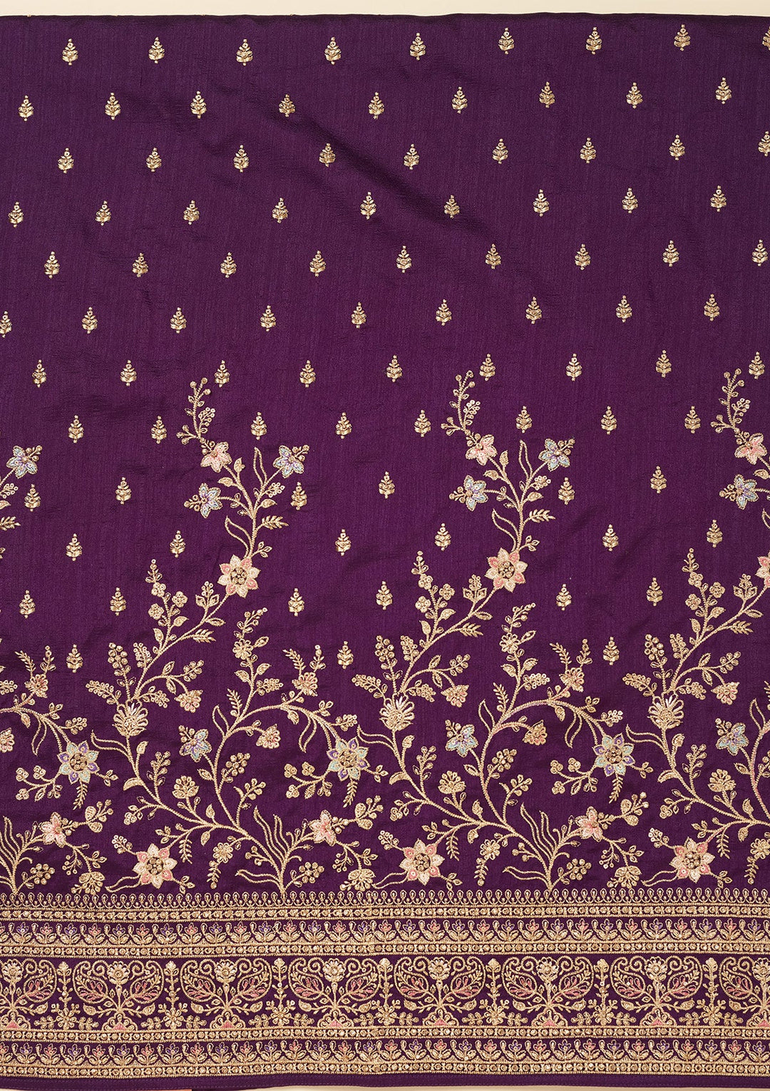 Purple Cording Soft Raw Silk Unstitched Salwar Suit