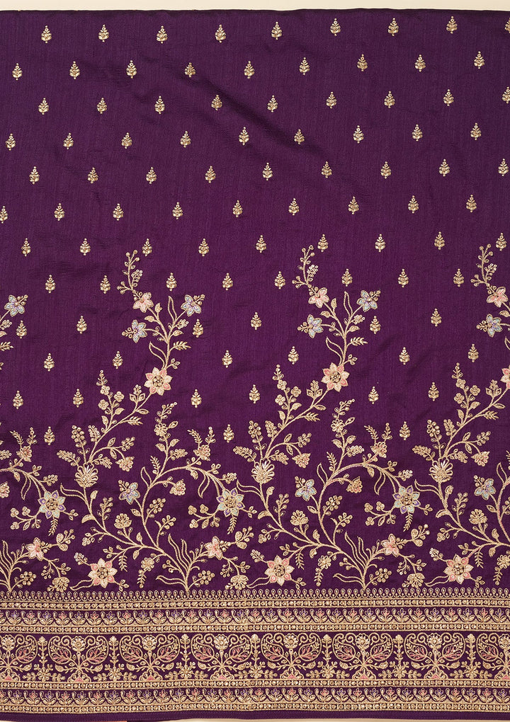 Purple Cording Soft Raw Silk Unstitched Salwar Suit