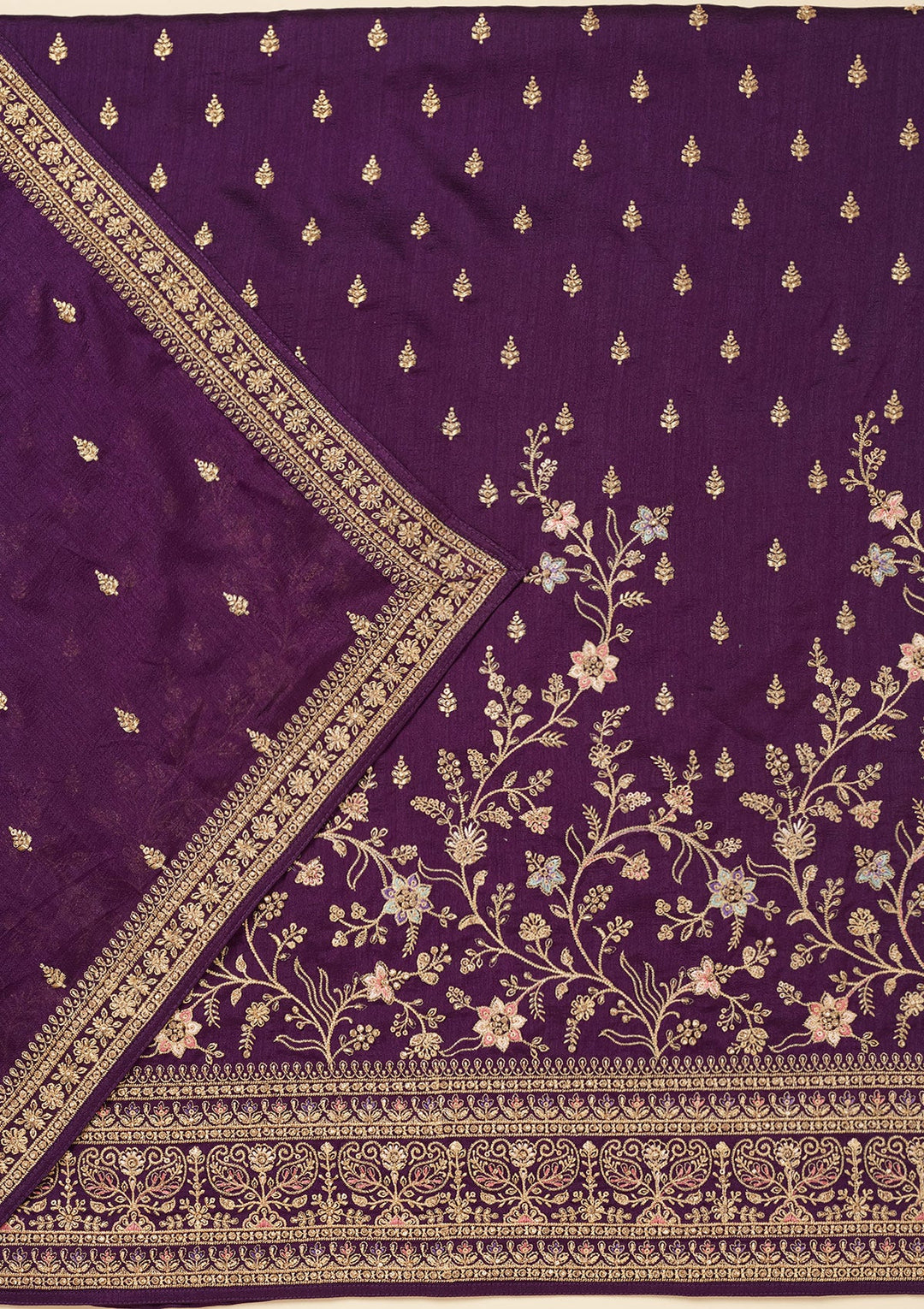 Purple Cording Soft Raw Silk Unstitched Salwar Suit