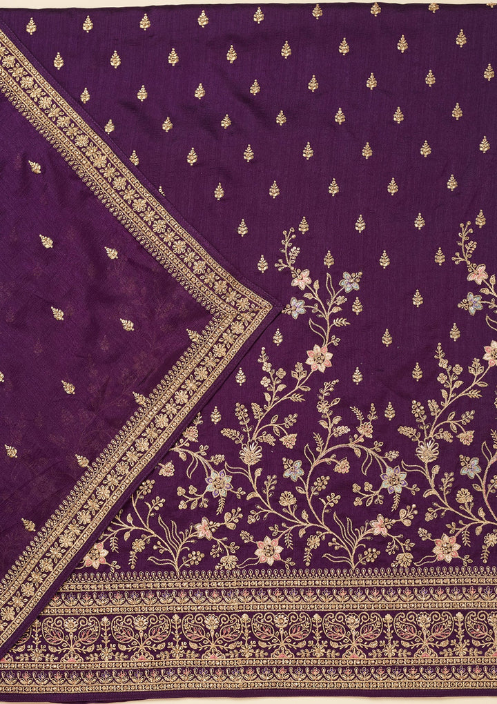 Purple Cording Soft Raw Silk Unstitched Salwar Suit