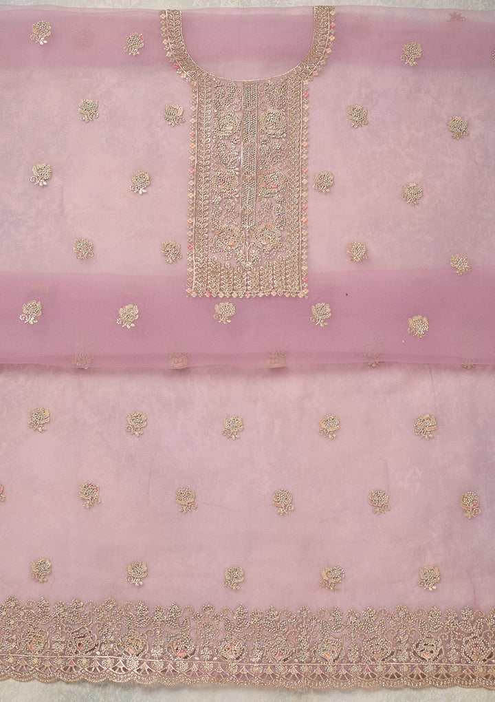 Lavender Zariwork (Gold) Organza Unstitched Salwar Suit_koskii