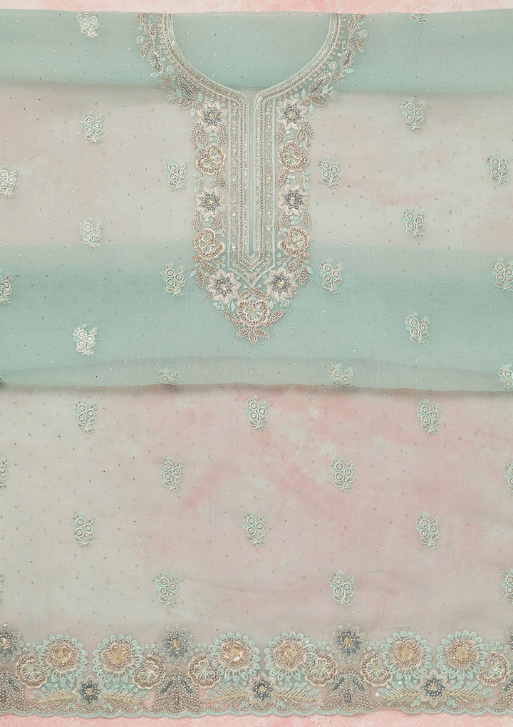 Sky Blue Zariwork (Silver) Organza Unstitched Salwar Suit_koskii