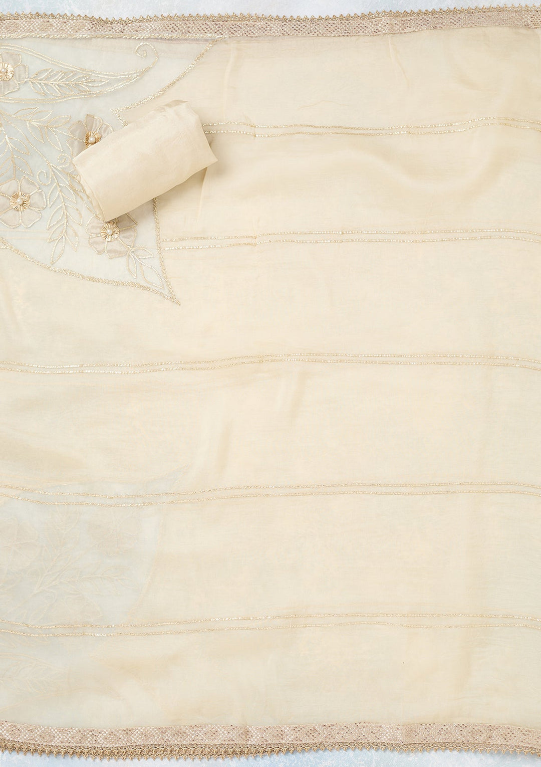 Cream Zariwork Tissue Unstitched Salwar Suit-koskii