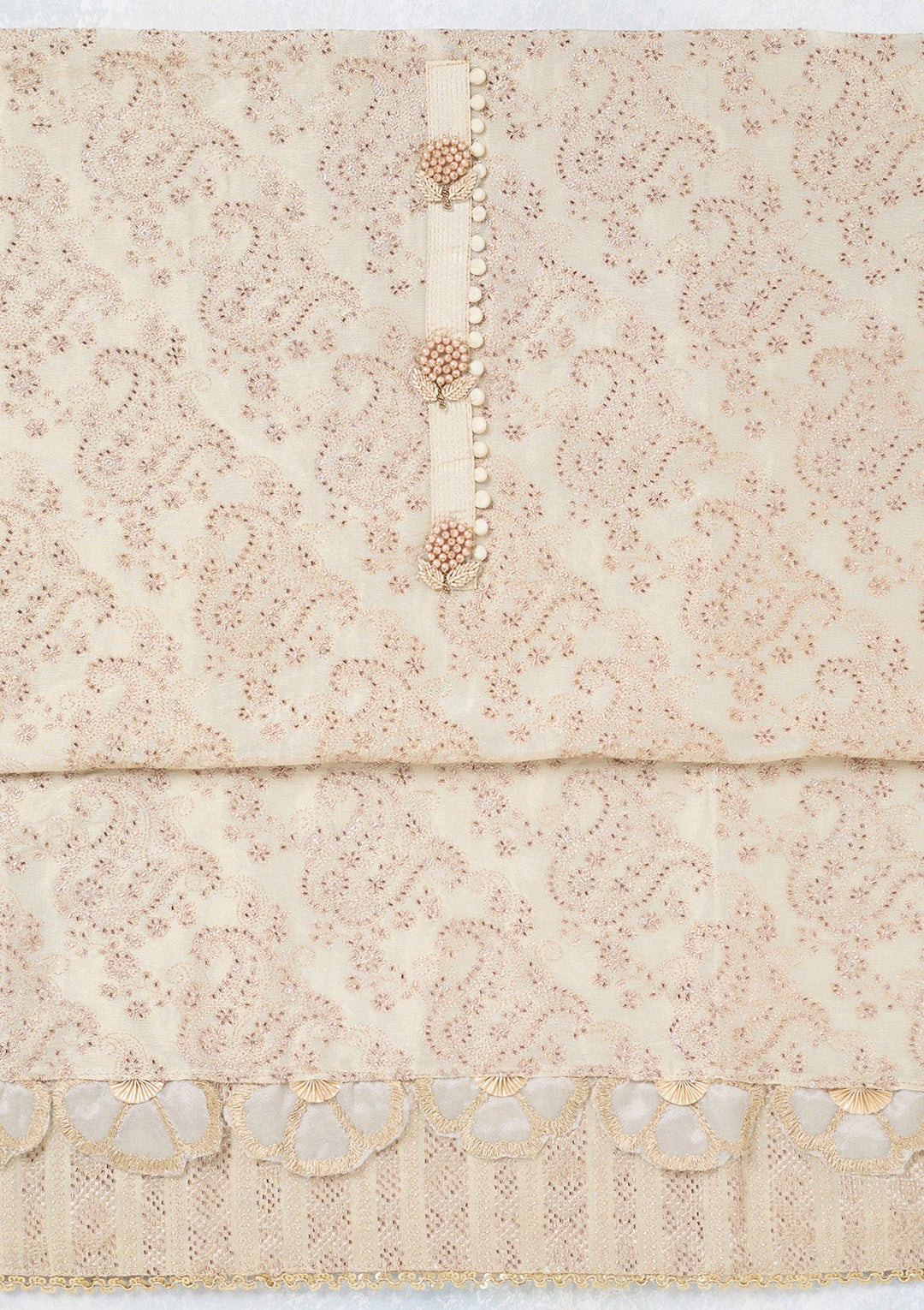 Cream Zariwork Tissue Unstitched Salwar Suit-koskii