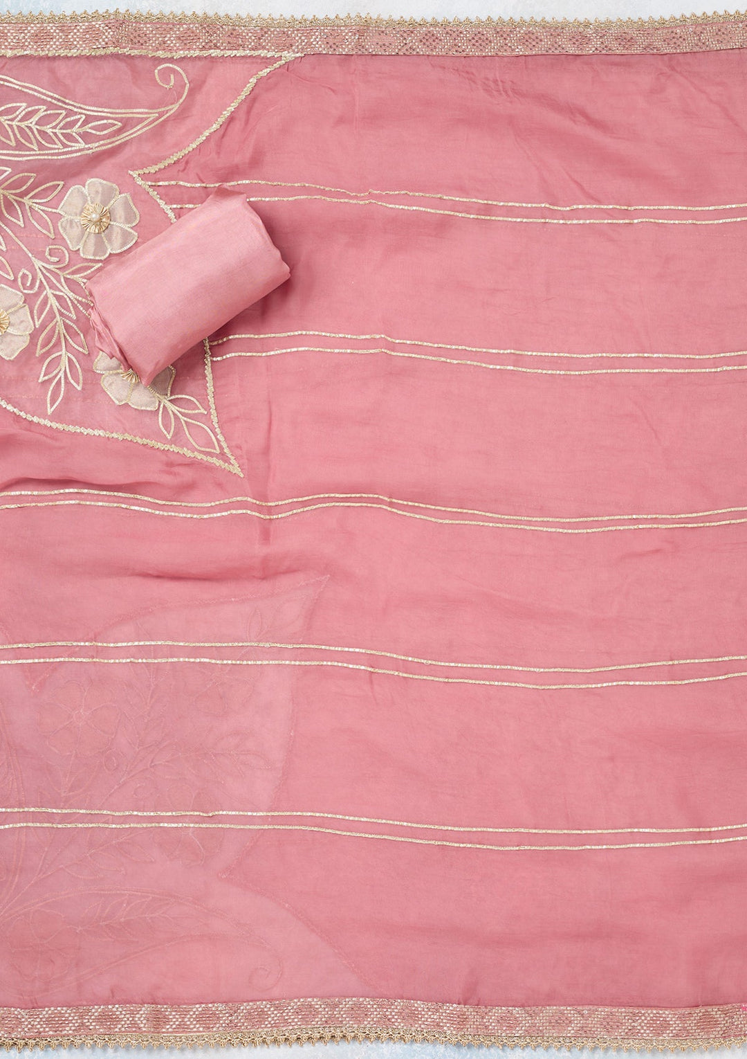 Onion Pink Zariwork Tissue Unstitched Salwar Suit-koskii