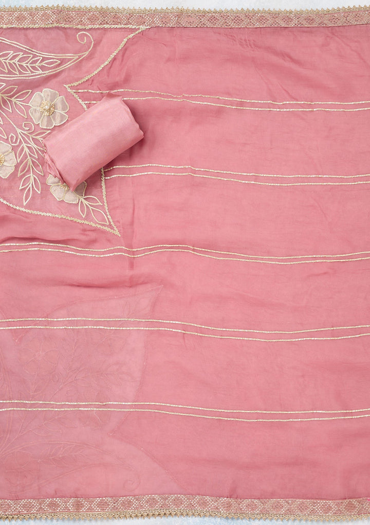 Onion Pink Zariwork Tissue Unstitched Salwar Suit-koskii