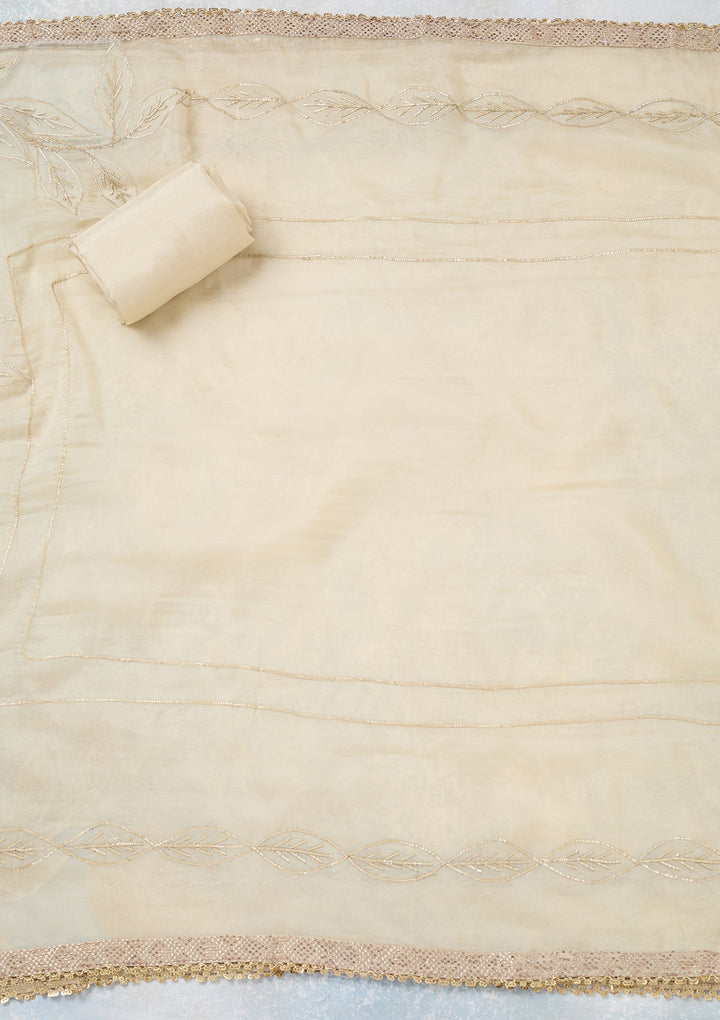 Cream Zariwork Tissue Unstitched Salwar Suit-koskii