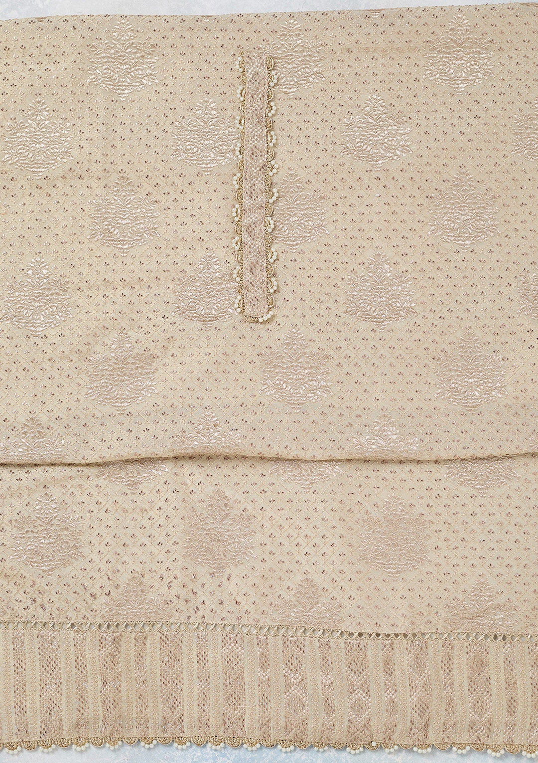 Cream Zariwork Tissue Unstitched Salwar Suit-koskii