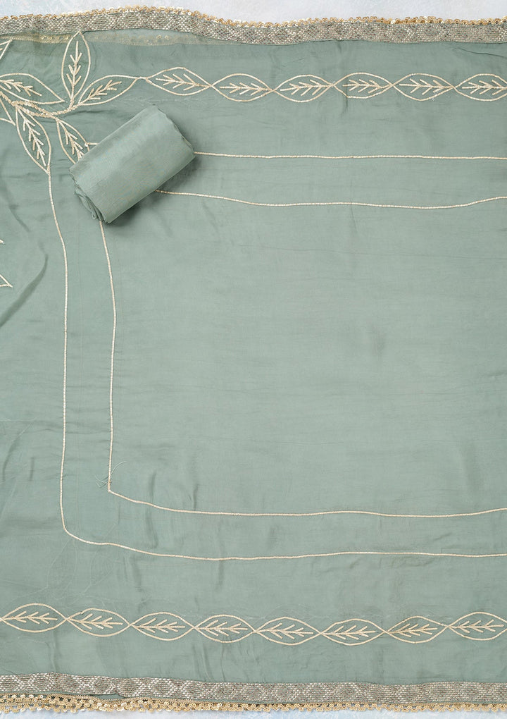 Green Zariwork Tissue Unstitched Salwar Suit-koskii