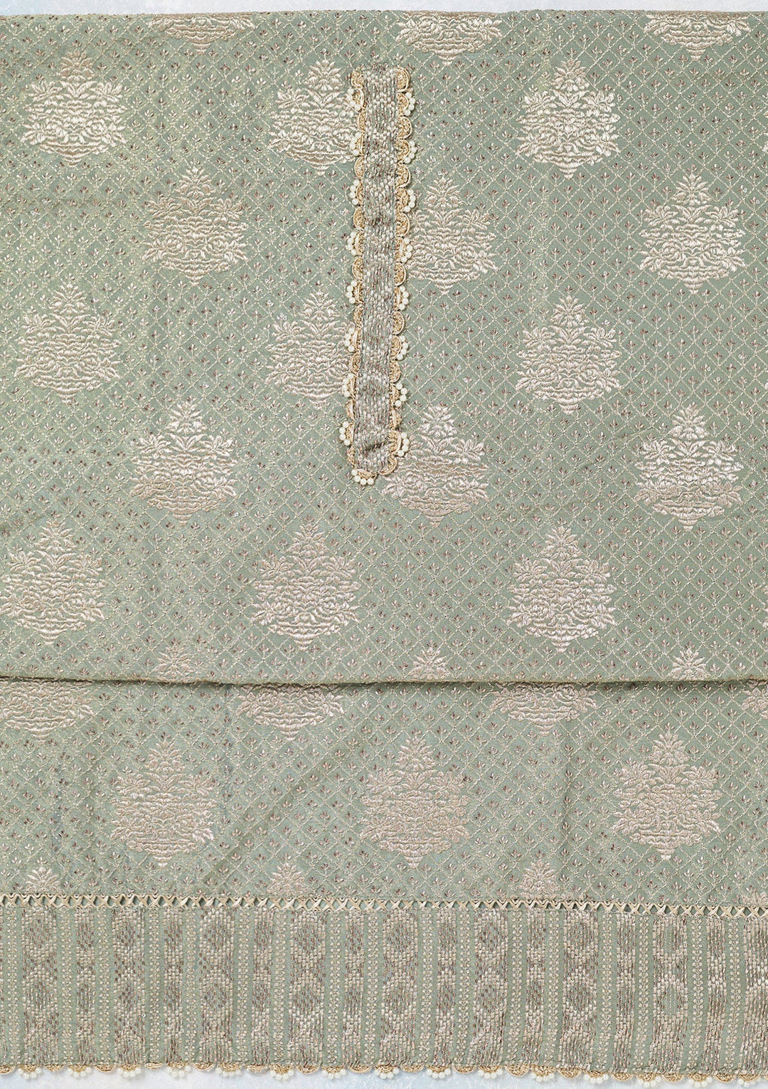 Green Zariwork Tissue Unstitched Salwar Suit-koskii