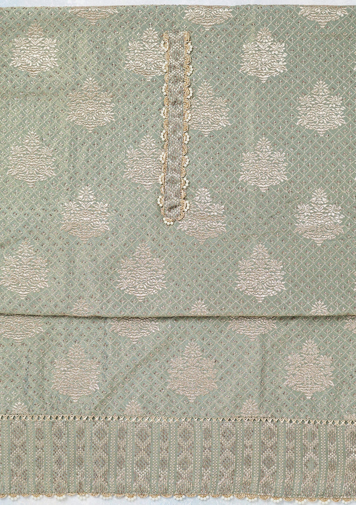 Green Zariwork Tissue Unstitched Salwar Suit-koskii