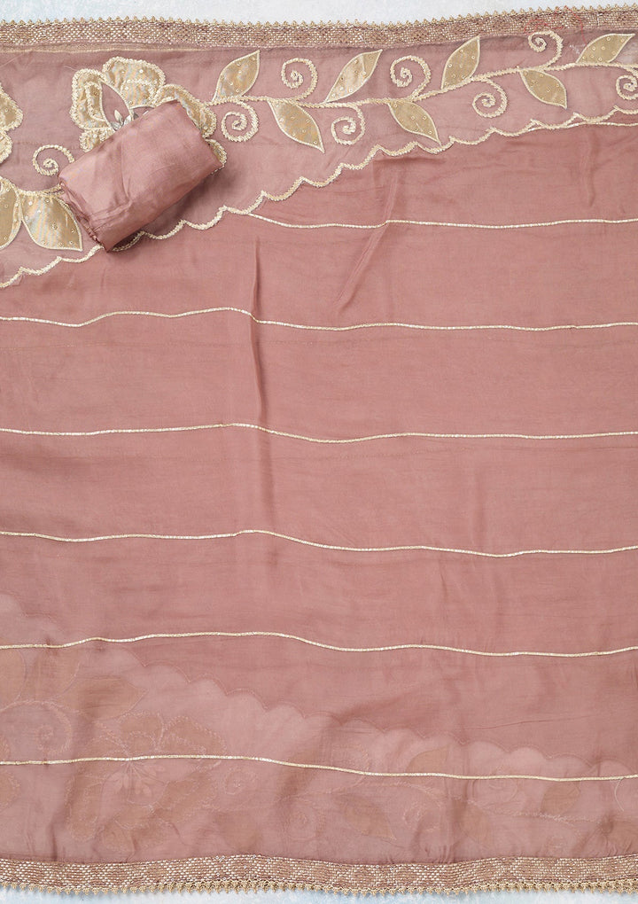 Brown Zariwork Tissue Unstitched Salwar Suit-koskii