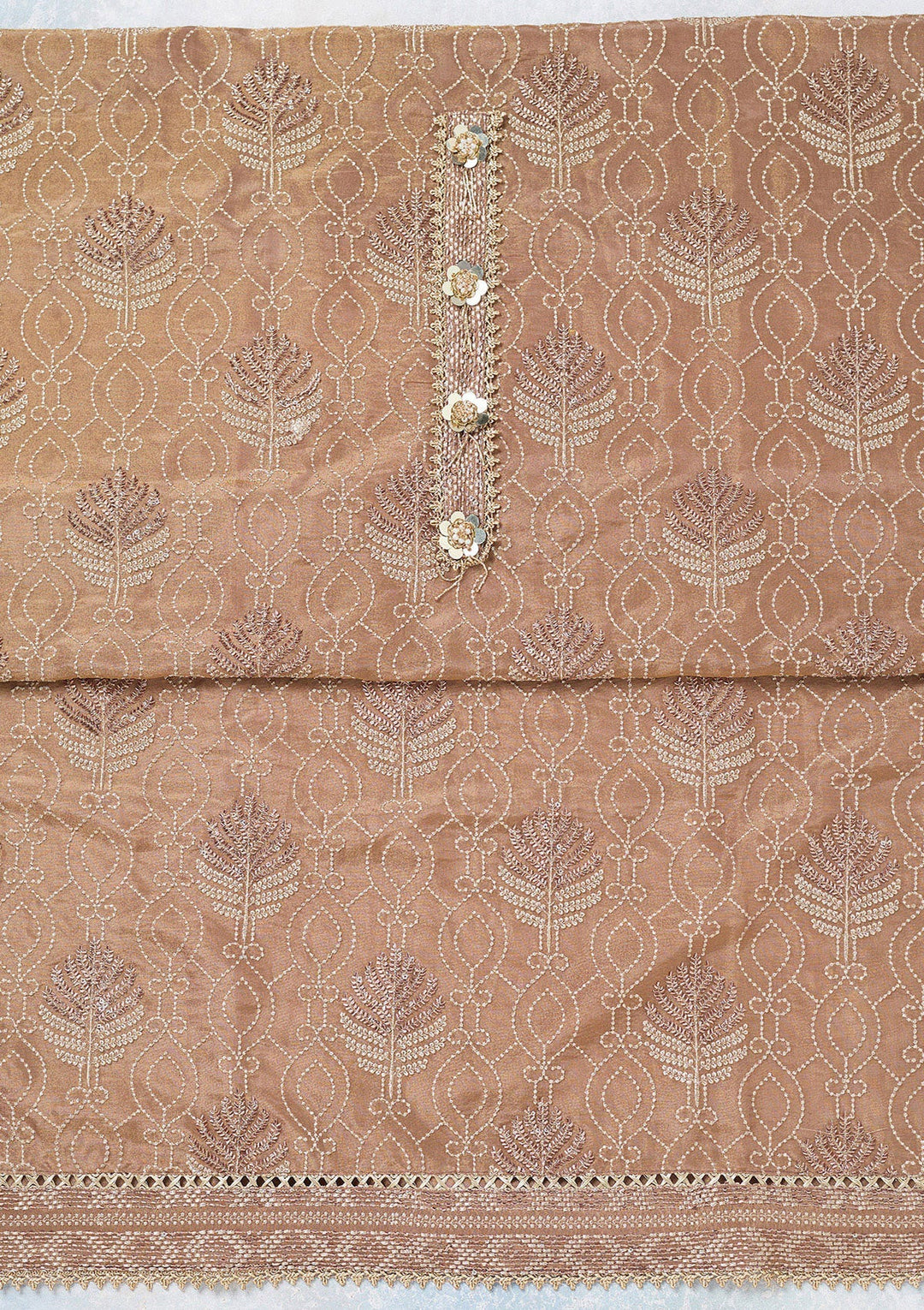 Brown Zariwork Tissue Unstitched Salwar Suit-koskii