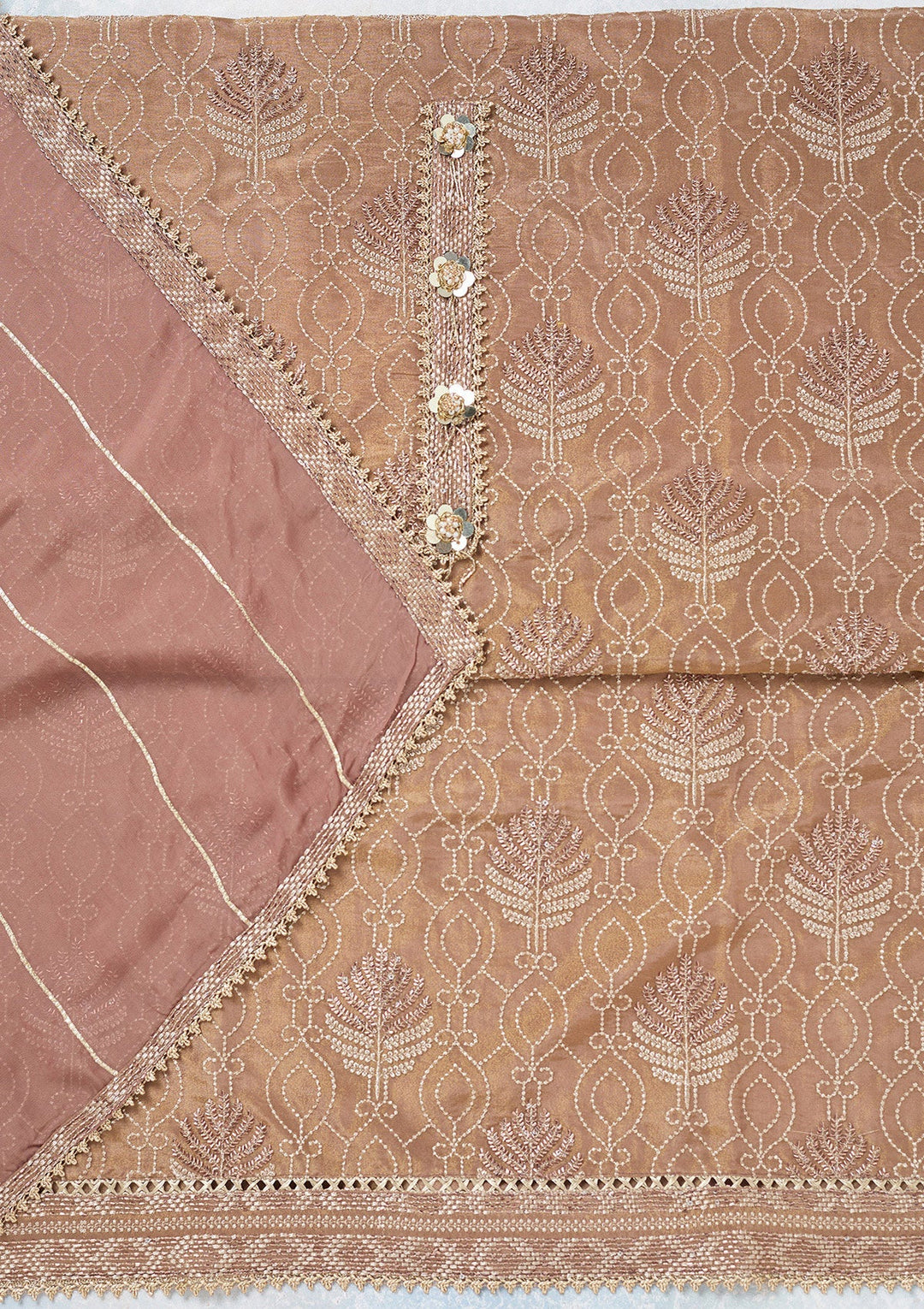 Brown Zariwork Tissue Unstitched Salwar Suit-koskii