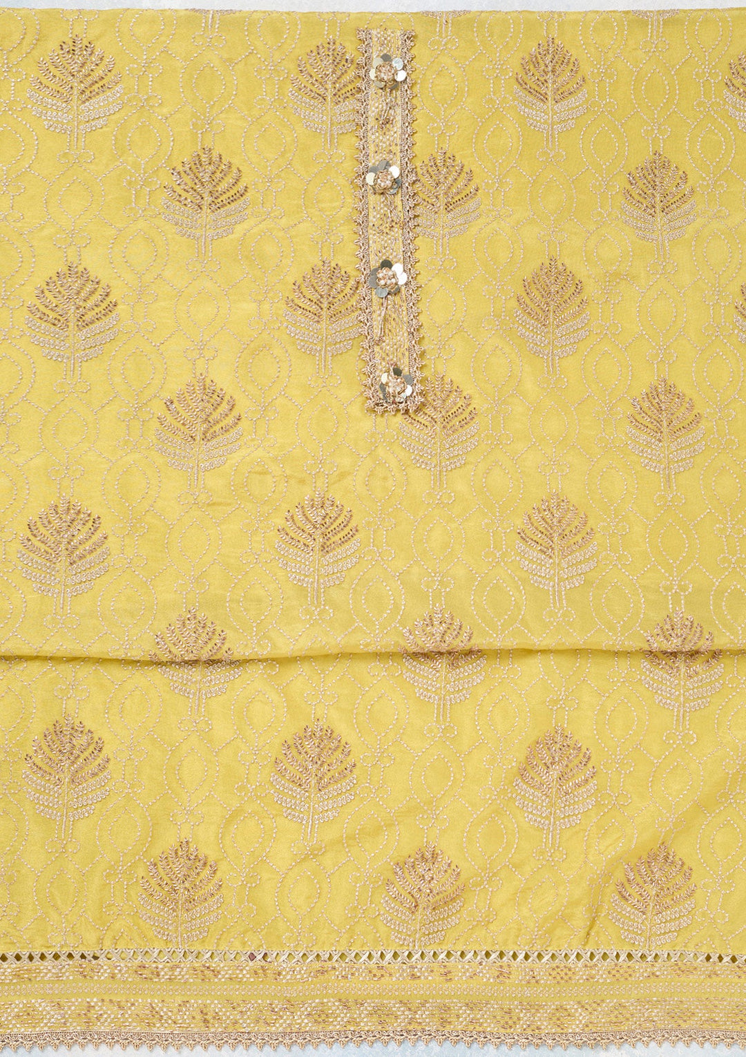 Yellow Zariwork Tissue Unstitched Salwar Suit-koskii