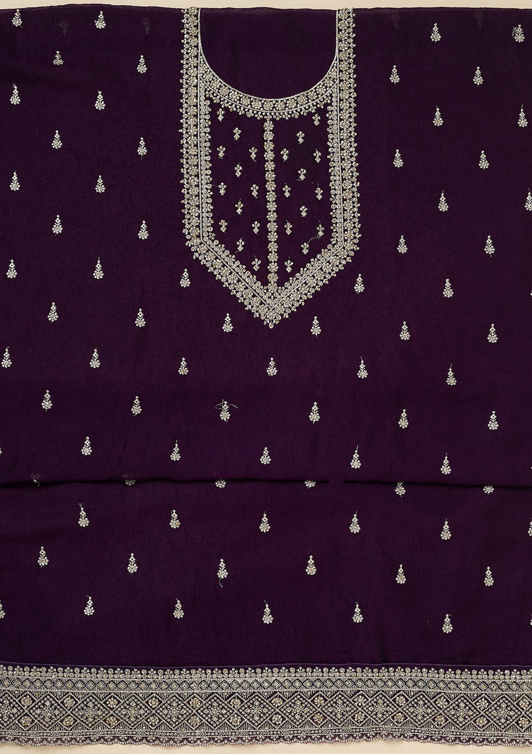 Purple Zardozi (Gold) Soft Raw Silk Unstitched Salwar Suit-Koskii