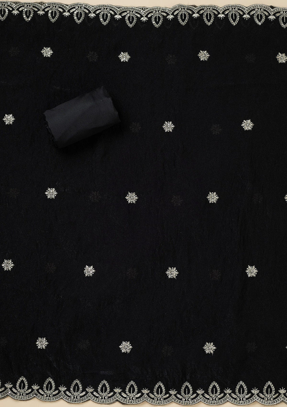 Black Cutdana Soft Raw Silk Unstitched Salwar Suit-Koskii