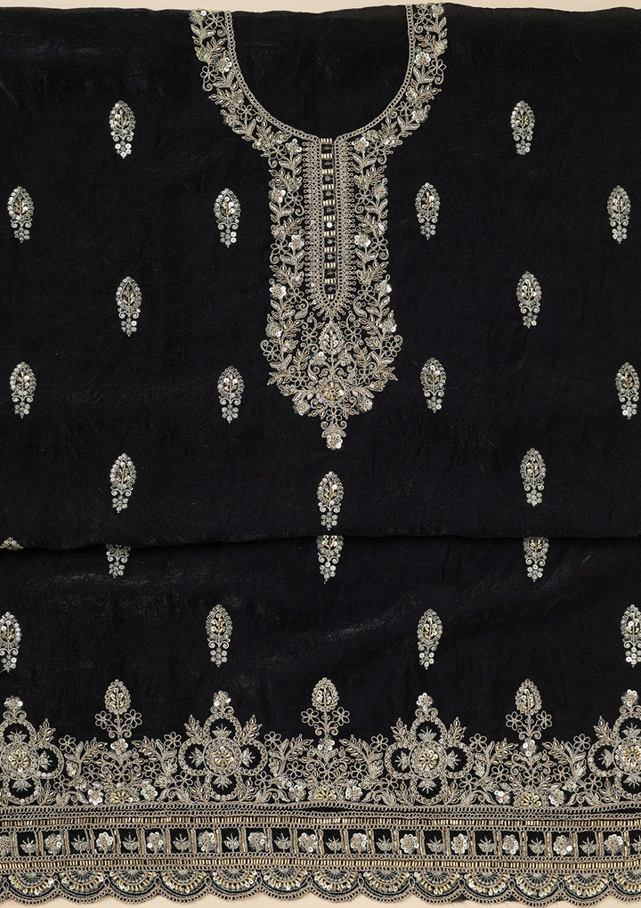 Black Cutdana Soft Raw Silk Unstitched Salwar Suit-Koskii