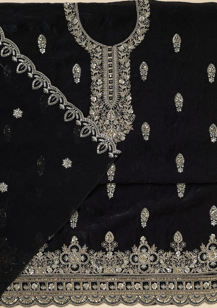 Black Cutdana Soft Raw Silk Unstitched Salwar Suit-Koskii