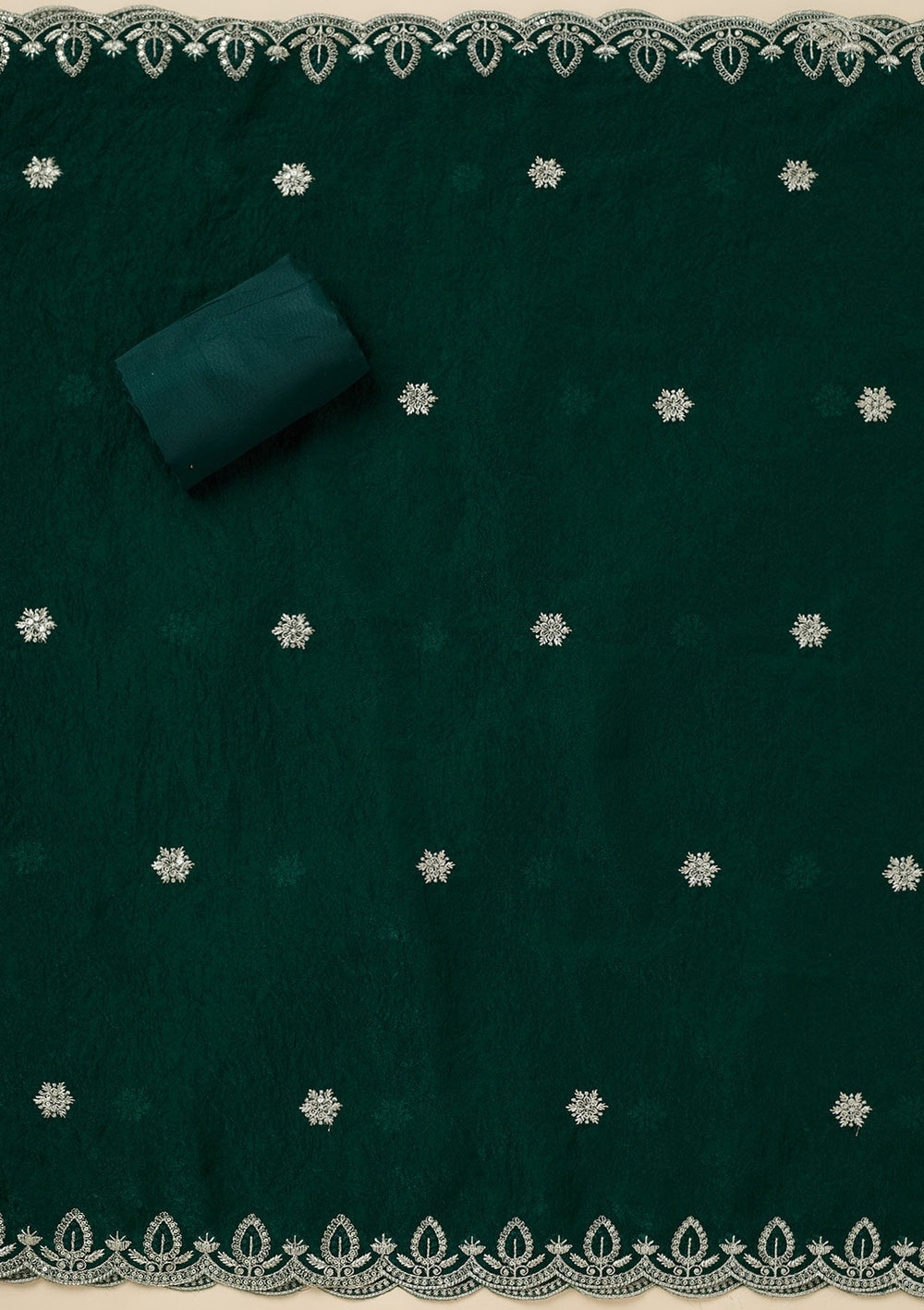 Bottle Green Cutdana Soft Raw Silk Unstitched Salwar Suit-Koskii