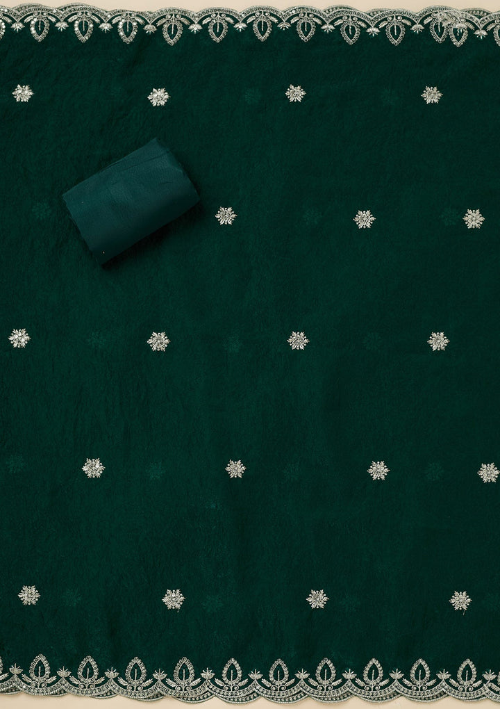 Bottle Green Cutdana Soft Raw Silk Unstitched Salwar Suit-Koskii