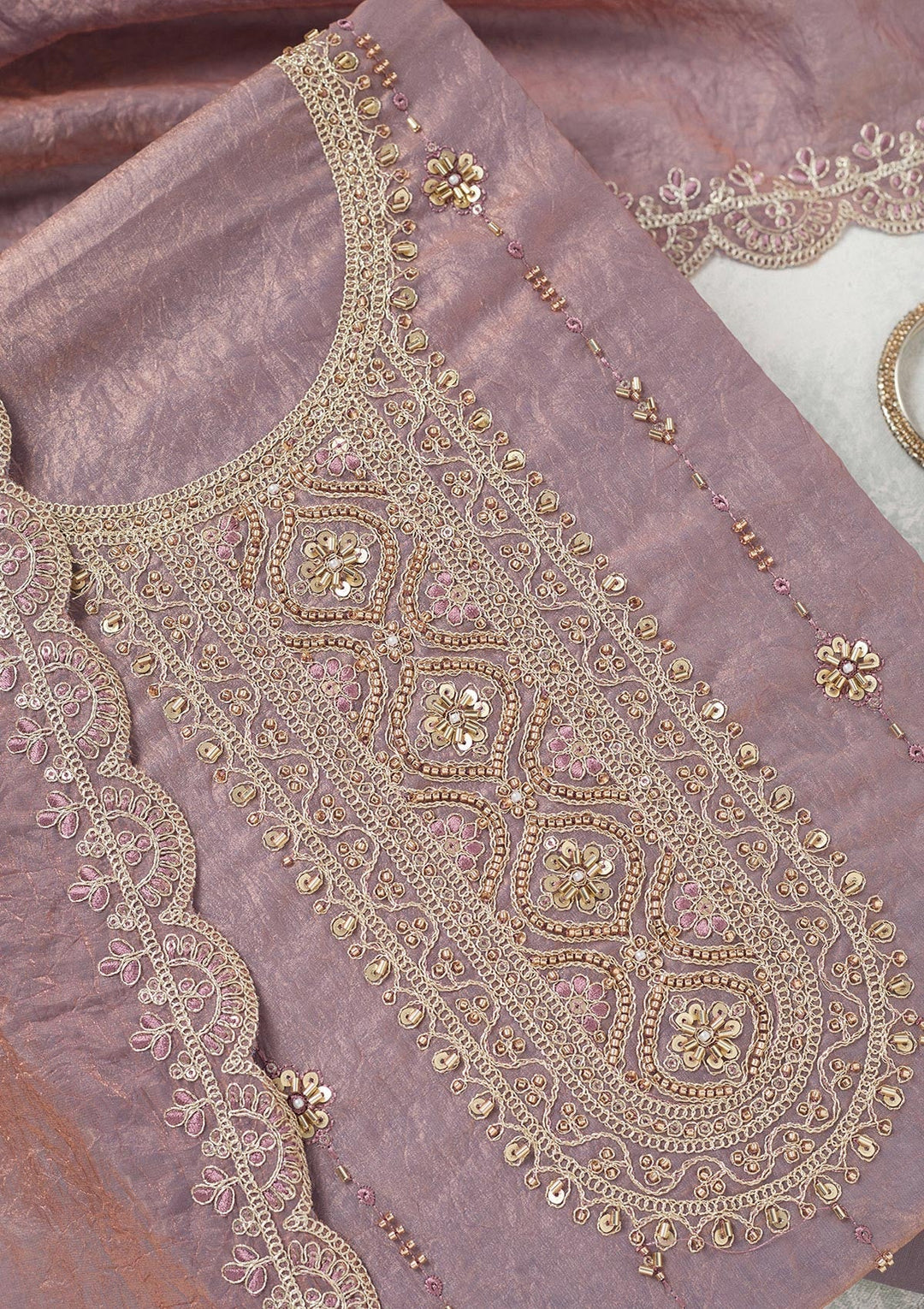 Lavender Cutdana Tissue Unstitched Salwar Suit