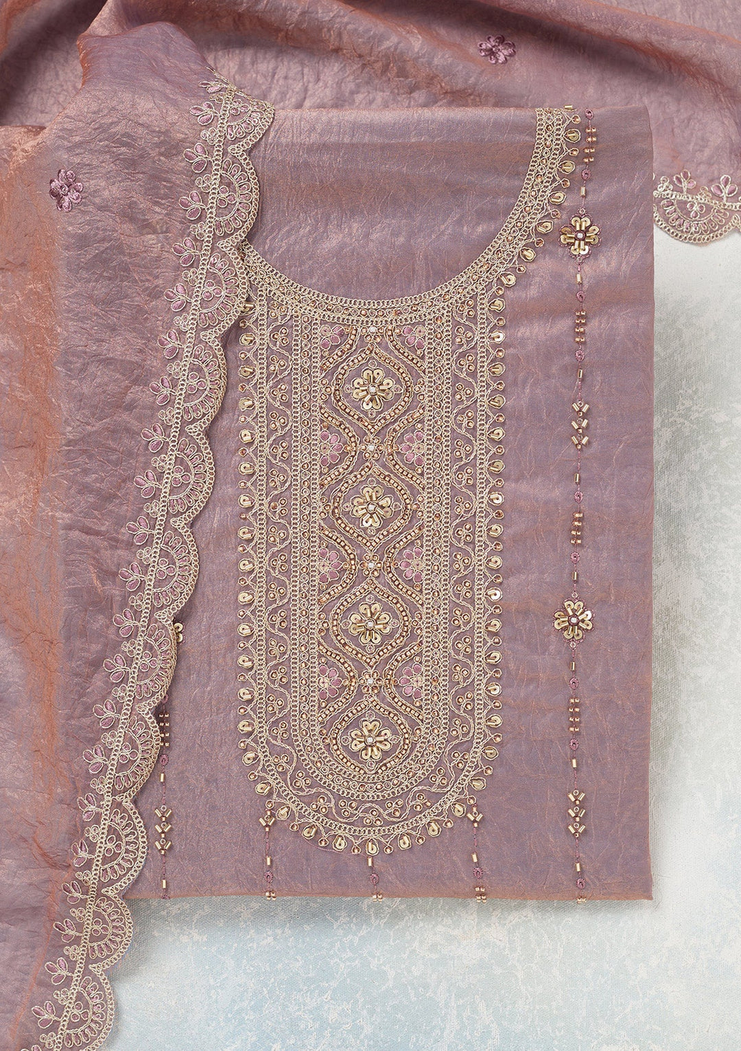 Lavender Cutdana Tissue Unstitched Salwar Suit