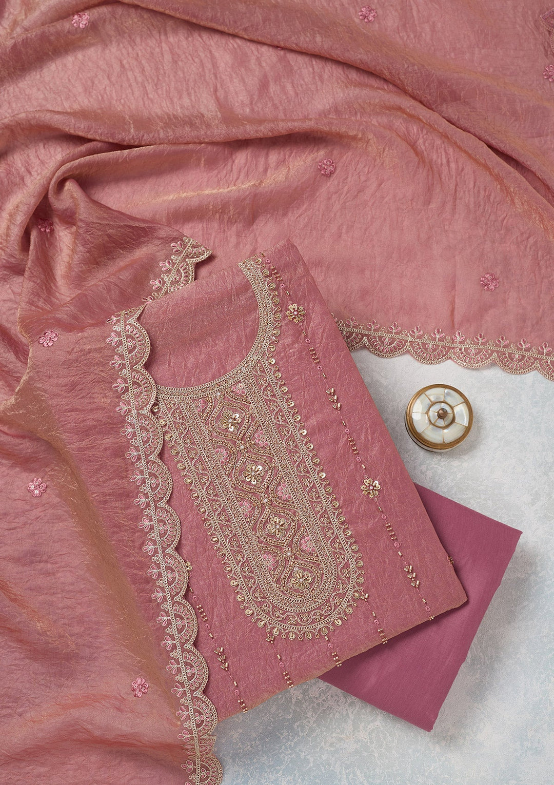 Onion Pink Cutdana Tissue Unstitched Salwar Suit-koskii