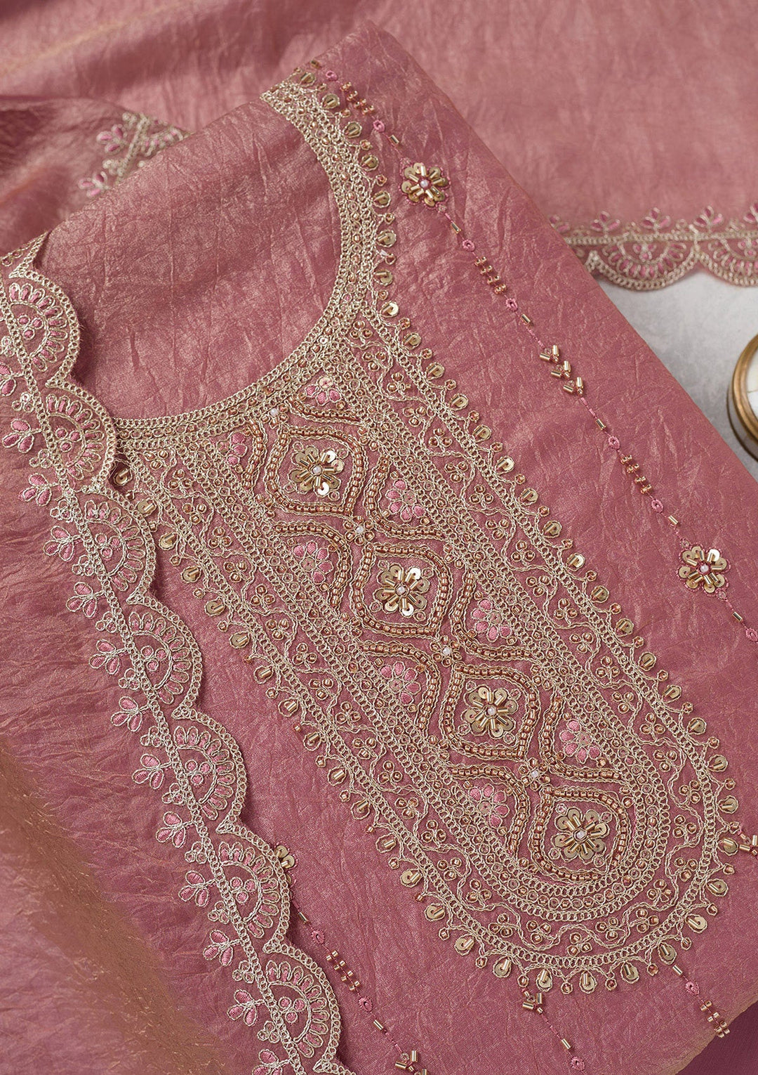 Onion Pink Cutdana Tissue Unstitched Salwar Suit-koskii