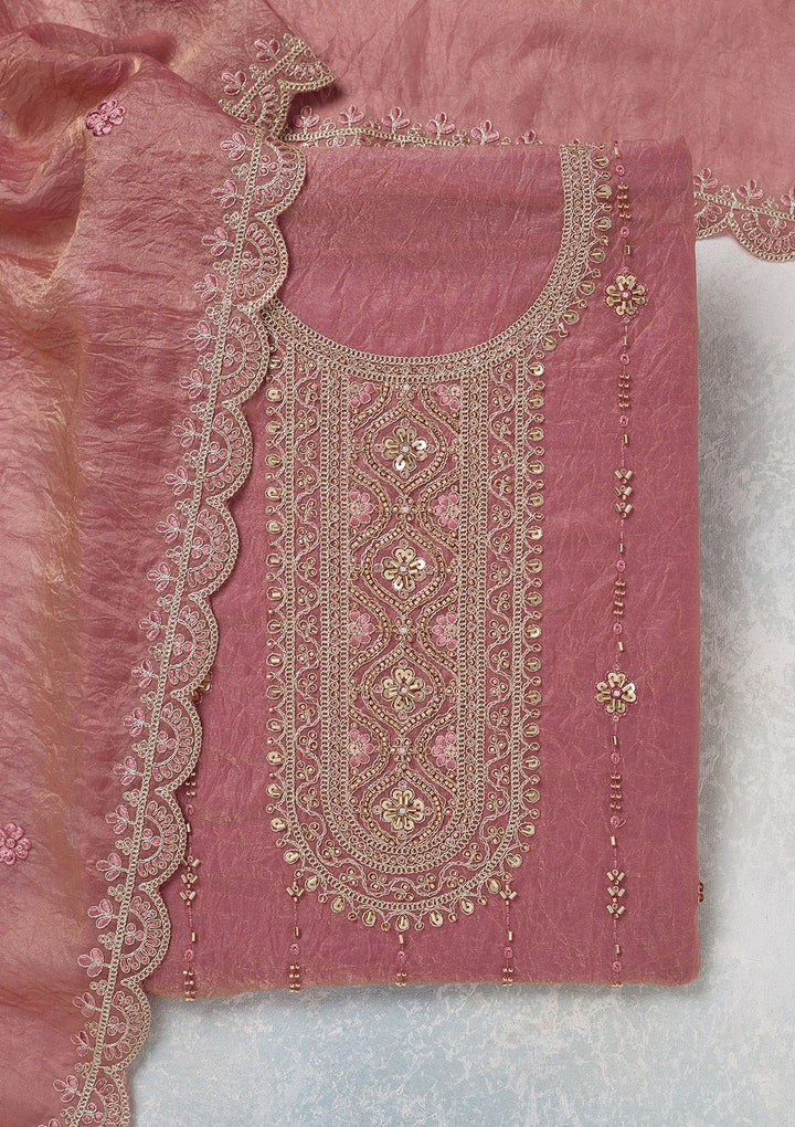 Onion Pink Cutdana Tissue Unstitched Salwar Suit-koskii