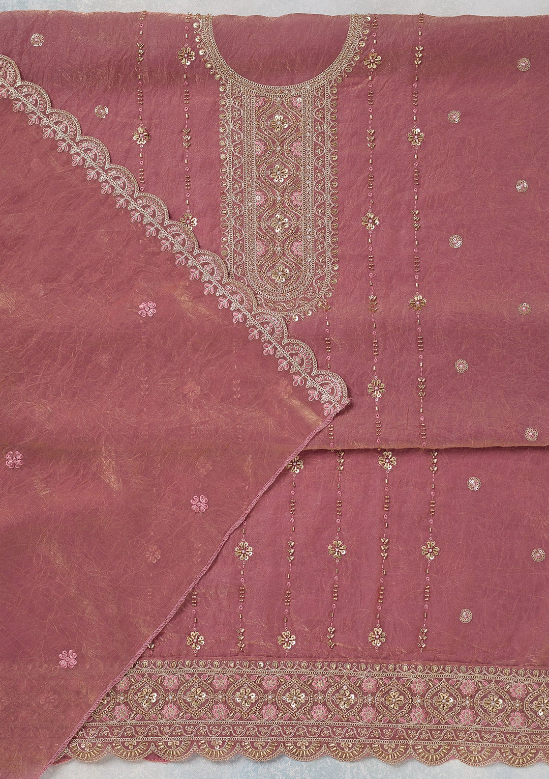 Onion Pink Cutdana Tissue Unstitched Salwar Suit-koskii