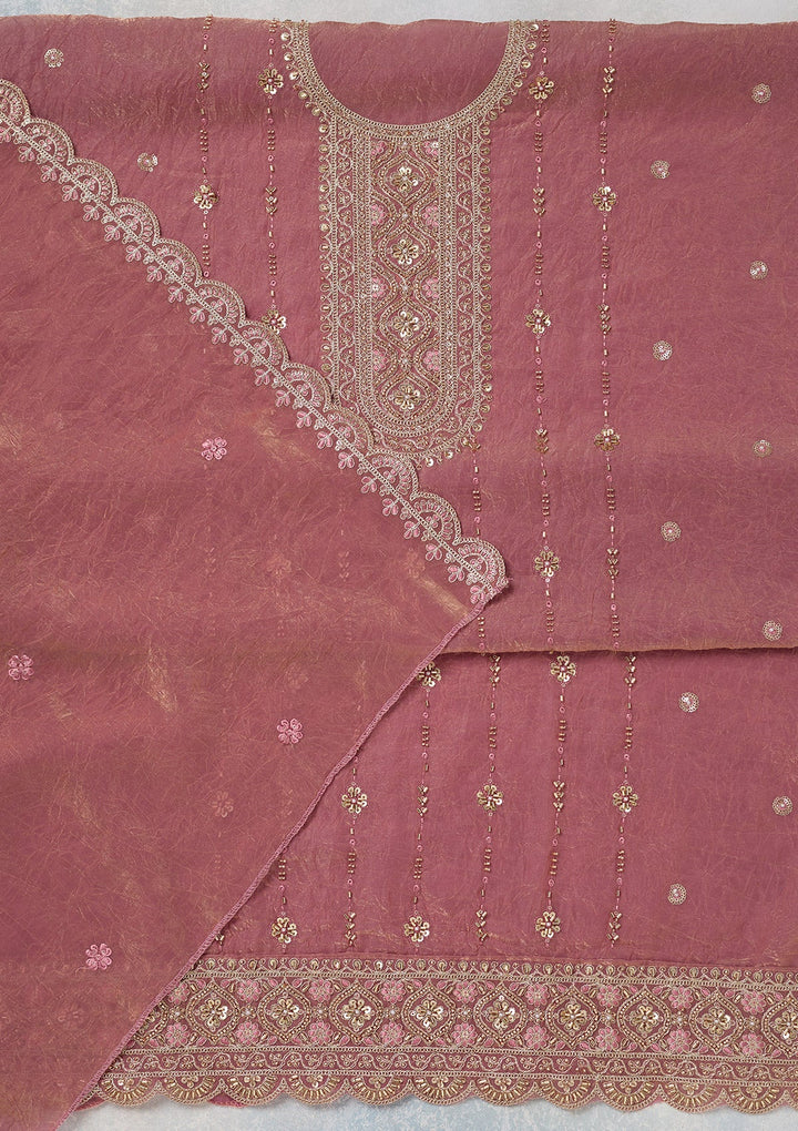 Onion Pink Cutdana Tissue Unstitched Salwar Suit-koskii