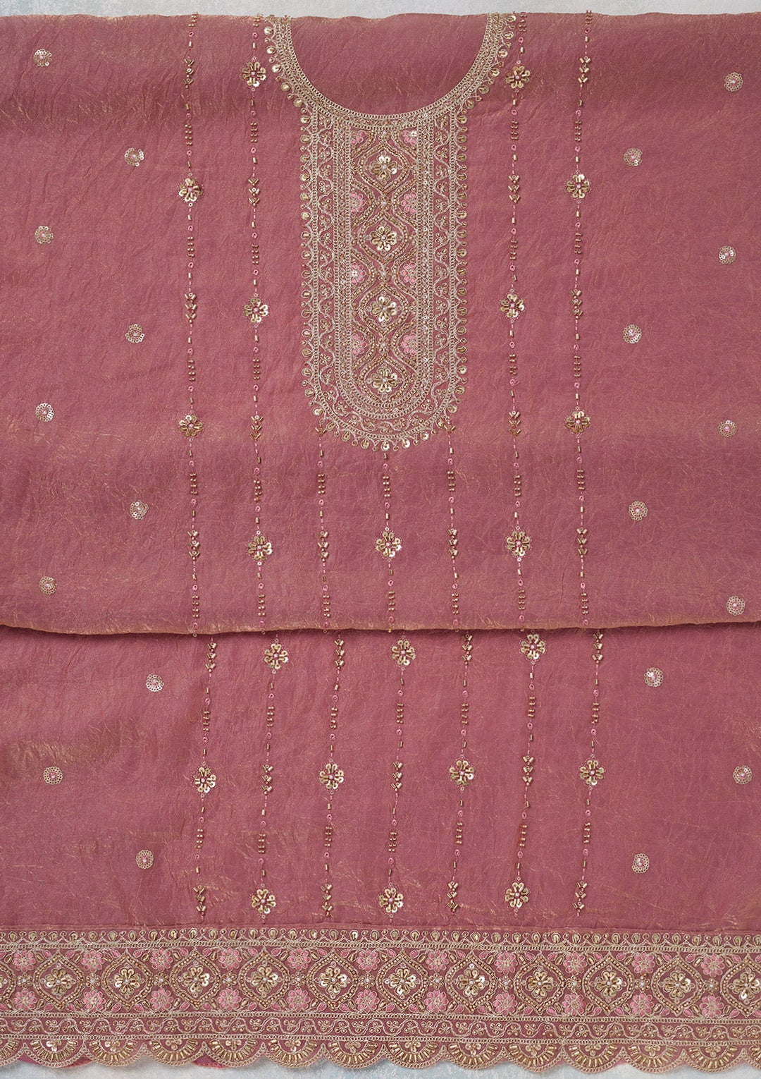 Onion Pink Cutdana Tissue Unstitched Salwar Suit-koskii