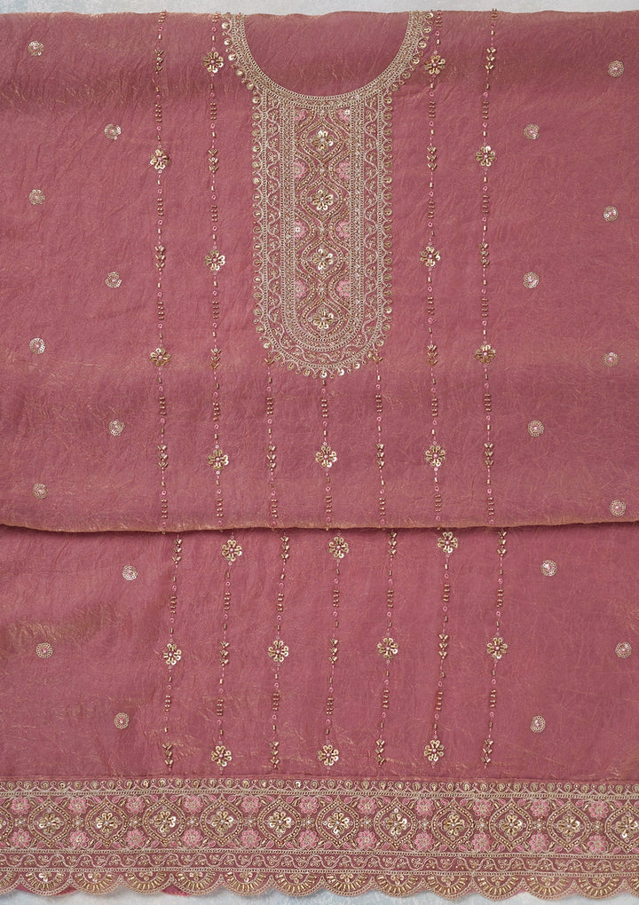 Onion Pink Cutdana Tissue Unstitched Salwar Suit-koskii