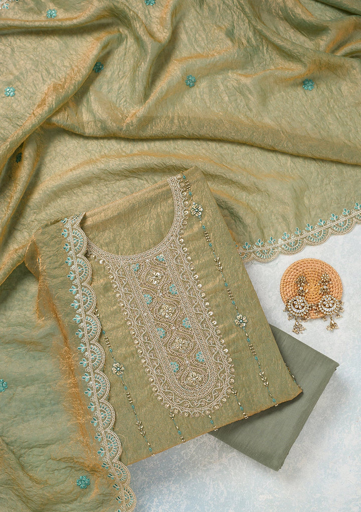 Pista Green Cutdana Tissue Unstitched Salwar Suit-koskii