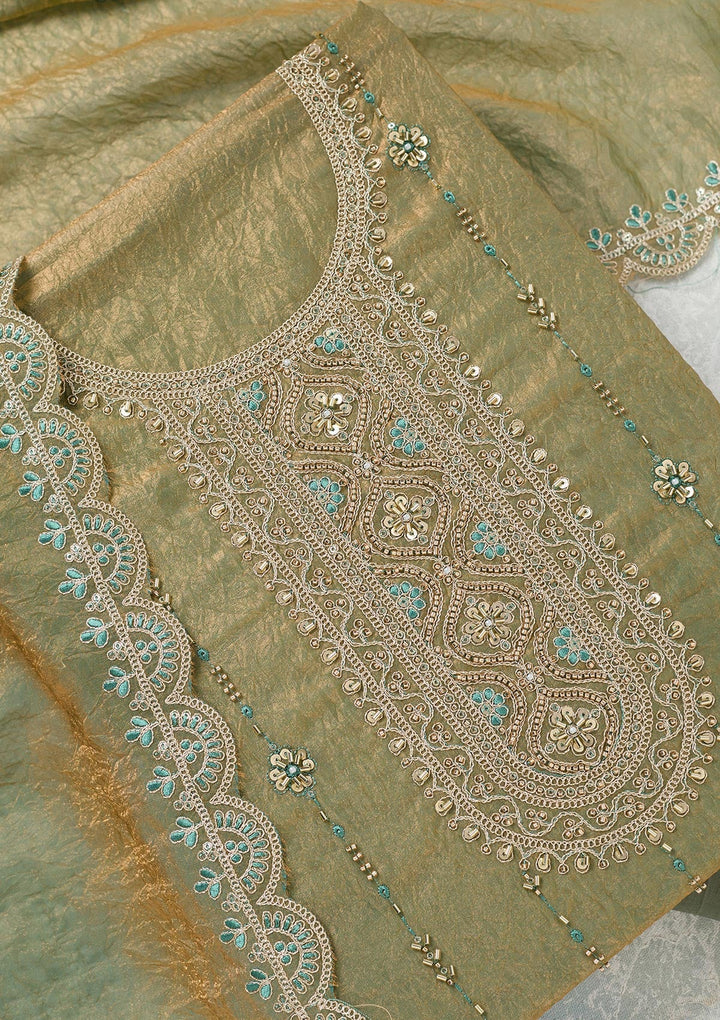 Pista Green Cutdana Tissue Unstitched Salwar Suit