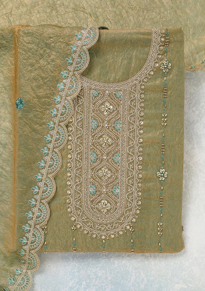 Pista Green Cutdana Tissue Unstitched Salwar Suit