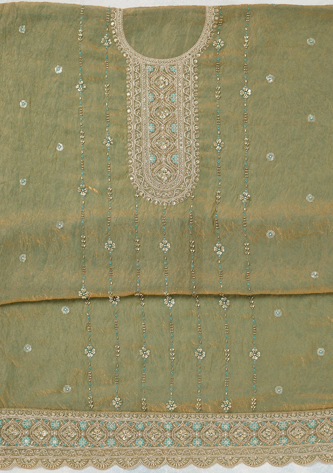 Pista Green Cutdana Tissue Unstitched Salwar Suit