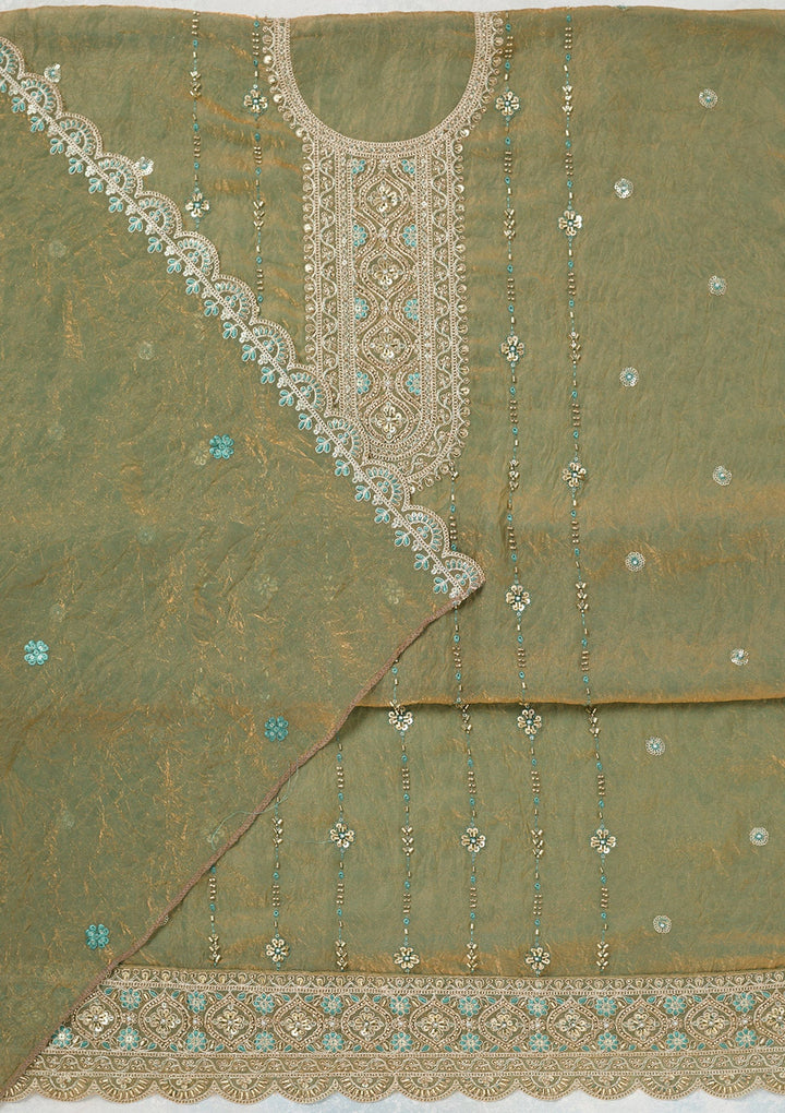 Pista Green Cutdana Tissue Unstitched Salwar Suit