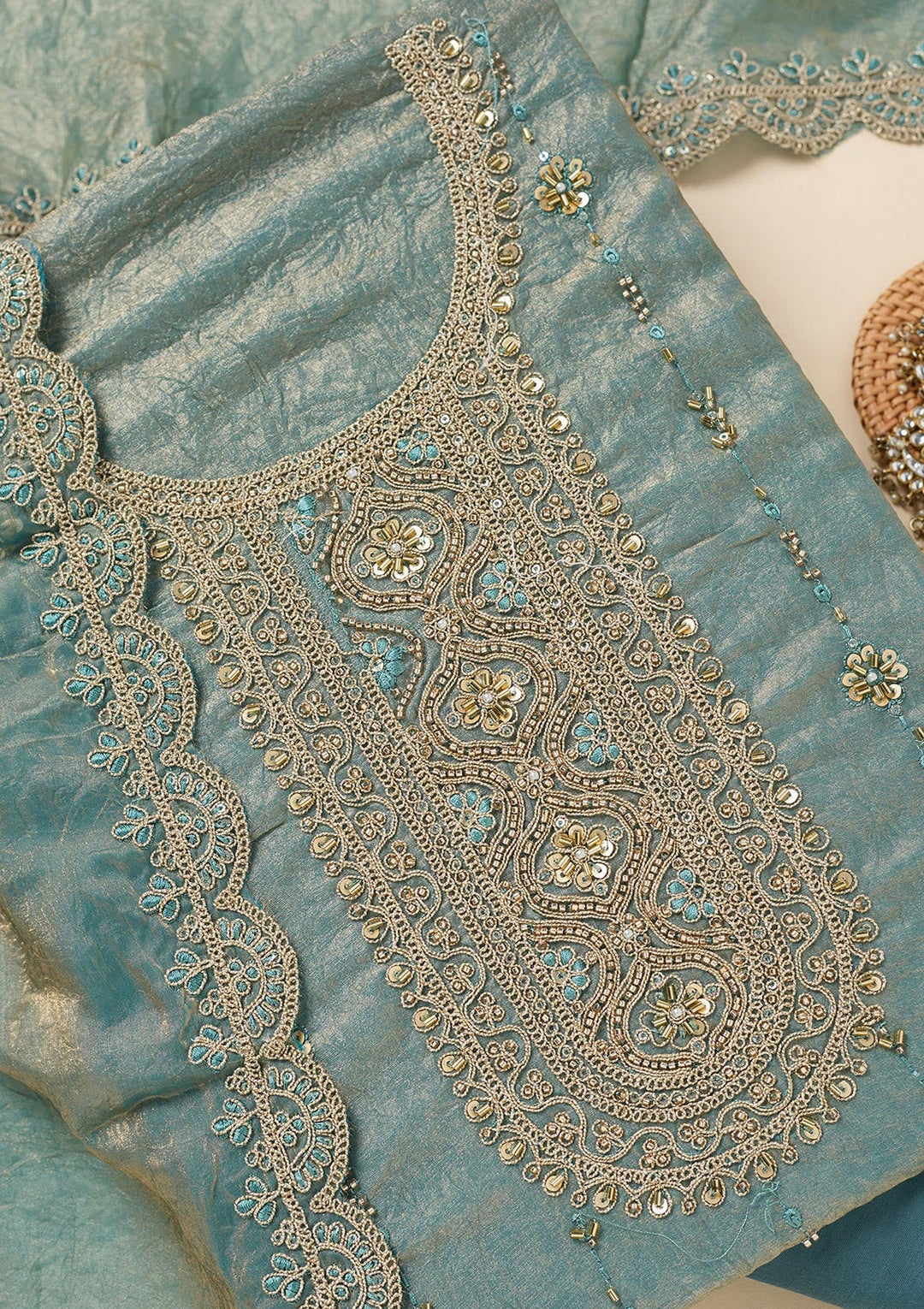 Sea Green Cutdana Tissue Unstitched Salwar Suit