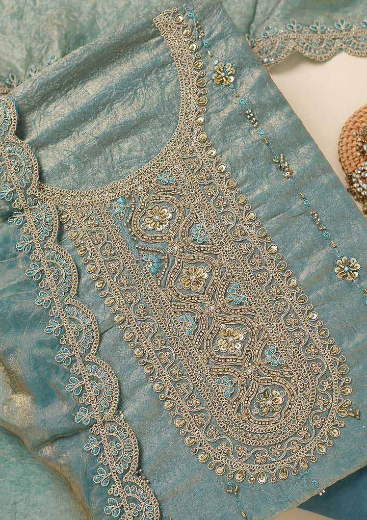 Sea Green Cutdana Tissue Unstitched Salwar Suit